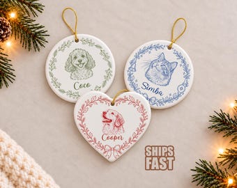 Custom Pet Ornament Personalized Dog Memorial Ornament Watercolor Photo Cat Remembrance Gift Loss of Pet Keepsake Puppy Portrait Gift