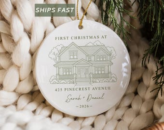New Home Ornament Photo First Home Christmas Ornament Personalized Watercolor Our First House Ornament Custom Address Housewarming Gift