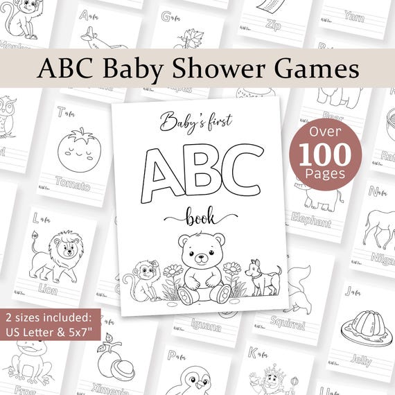 ABC Coloring Book ABC Baby Shower Coloring Book Baby's First ABC Book Colouring Alphabet Pages Activities Game Gift Ideas A-Z Printable