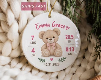 Birth Stats Ornament Baby Girl Stats Ornament Personalized Baby's First Christmas Ornament Custom Babys 1st Christmas Ornament New Baby