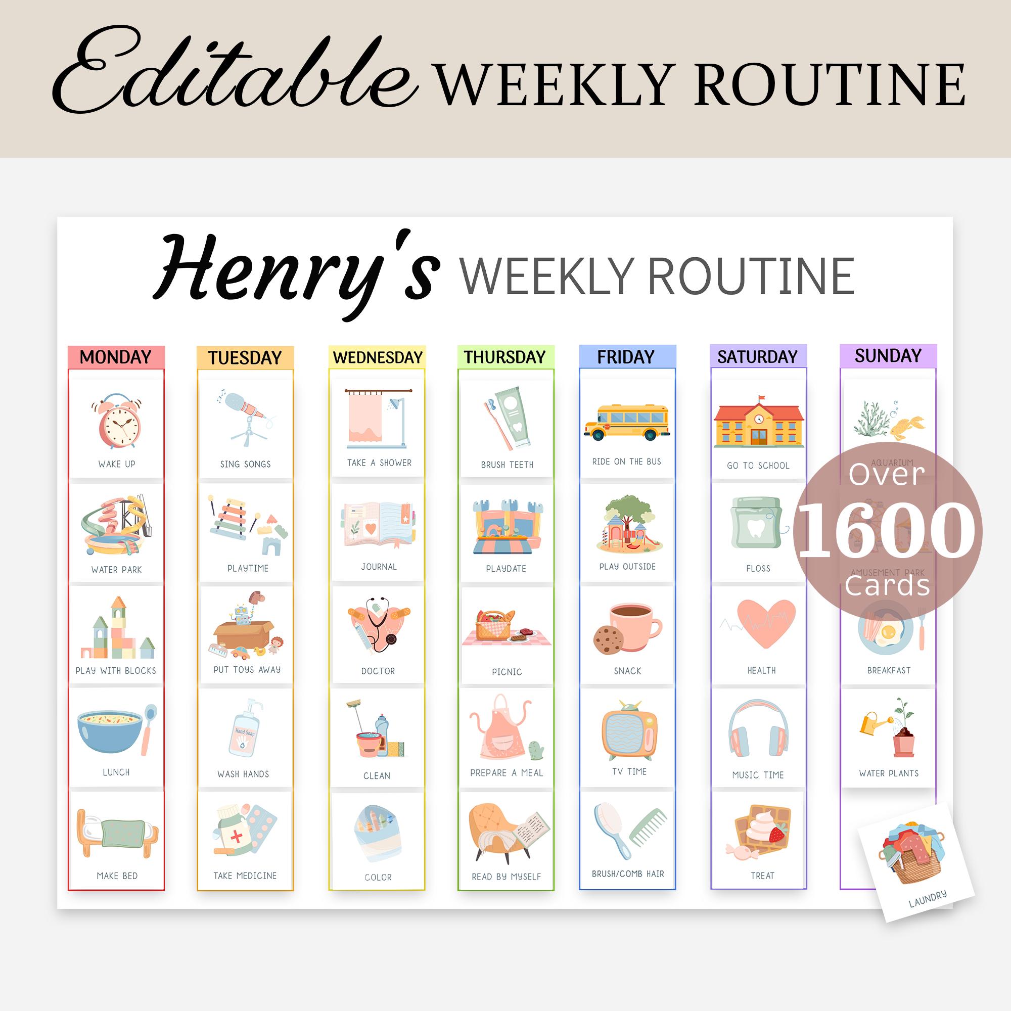 Kids Weekly Planner Toddler Weekly Calendar Weekly Schedule Chore Chart Routine Cards Visual Responsibility Chart Rhythm Pictures EDITABLE