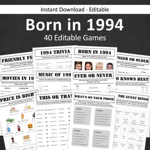 Pacchetto giochi per il 31° compleanno Giochi per feste di 31° compleanno 1994 Trivia Nato nel 1994 31 anni Uomini Donne Lui Lei Quiz MODIFICABILE Digitale istantaneo