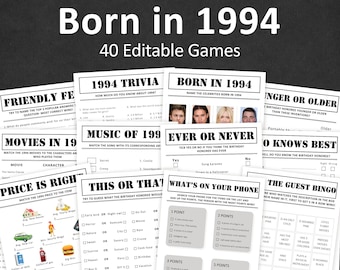 30th Birthday Games Bundle 30th Birthday Party Games 1994 Trivia Born in 1994 30 year old Men Women Him Her Quiz EDITABLE Instant Digital