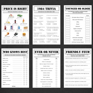 40th Birthday Games Bundle 40th Birthday Party Games 1984 Trivia Born in 1984 40 year old Men Women Him Her Quiz EDITABLE Instant Digital image 3