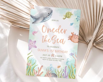 Oneder The Sea Birthday Invitation 1st Birthday Invitation Under The Sea Party Ocean Animals Theme First Birthday Boy Girls Invite EDITABLE