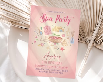 Spa Party Invitation Spa Birthday Invitation Girls Pamper Party Invitation Spa Birthday Party Invite Pink Theme Spa Girls EDITABLE S10
