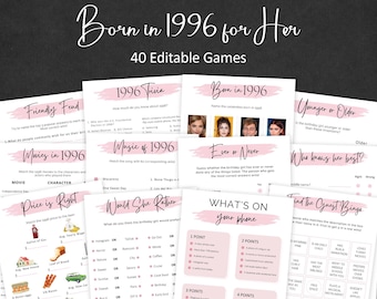 30th Birthday Games for Women 30 Birthday Party Games for Her Born in 1996 Game 1996 Trivia Quiz Activity Bundle Instant Digital PRINTABLE