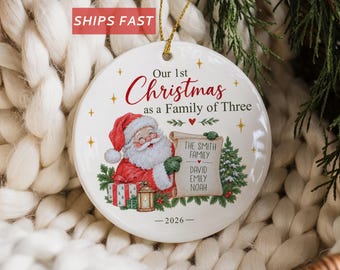 Family of 3 Ornament First Christmas as Family of Three Ornament Baby's 1st Christmas Ornament New Baby Keepsake Newborn Name Xmas Gift