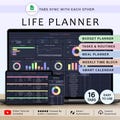 Life Planner Digital Planner Daily Planner Google Sheets Budget Tracker Template Task Tracker Spreadsheet Habit Tracker Meal Calendar Goals product logo