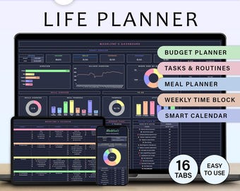 Life Planner Digital Planner Daily Planner Google Sheets Budget Tracker Template Task Tracker Spreadsheet Habit Tracker Meal Calendar Goals