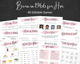 60th Birthday Games for Women 60 Birthday Party Games for Her Born in 1966 Game 1966 Trivia Quiz Activity Bundle Instant Digital EDITABLE