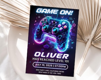 Videospiel Geburtstagseinladung Gamer Einladung Gaming Truck Party einladen Spiele Thema Level Up Spiel Auf Einladung Junge Mädchen EDITIERBAR V01