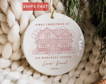 New Home Ornament Photo First Home Christmas Ornament Personalized Watercolor Our First House Ornament Custom Address Housewarming Gift