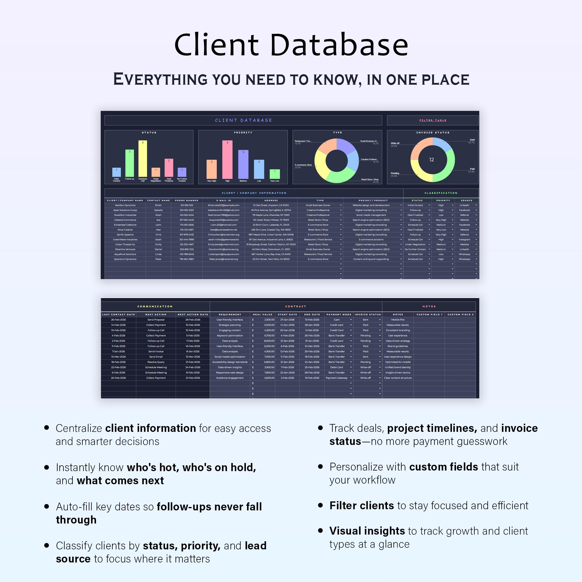 Customer Database Tracker Example Client Tracker CRM Template Invoice Tracker Spreadsheet for Small ...