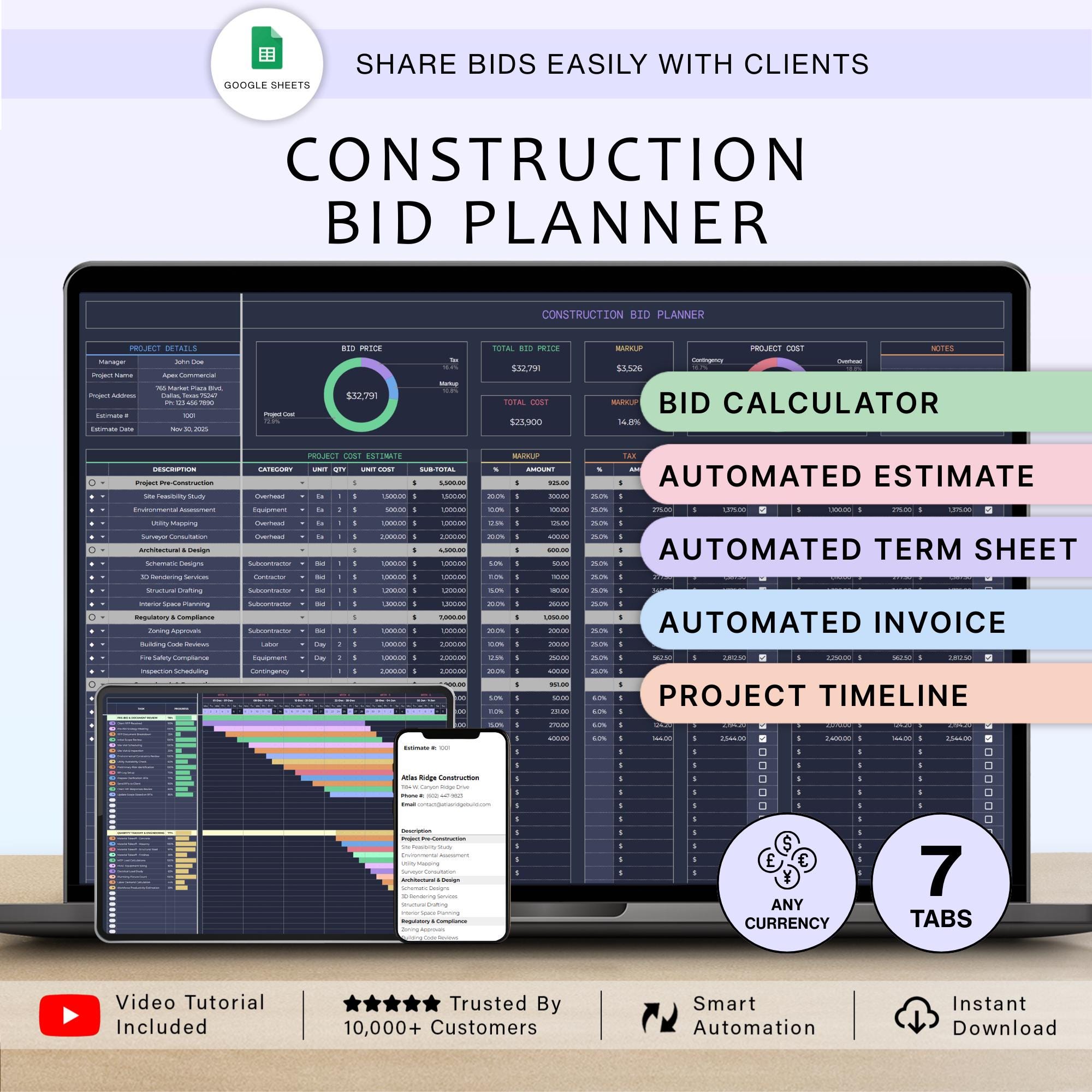 Construction Estimate Template Construction Budget Bid Planner Building ...