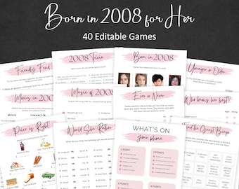 18th Birthday Games for Women 18th Birthday Party Games for Her Born in 2008 Game 2008 Trivia Quiz Activity Bundle Instant Digital EDITABLE
