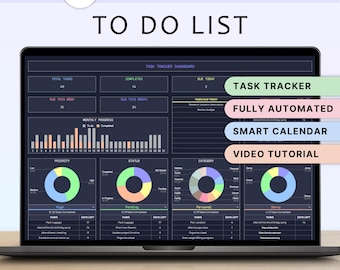 To Do List Task Tracker Template Productivity Planner Spreadsheet Daily Weekly Monthly To-Do Task Management Checklist Google Sheets