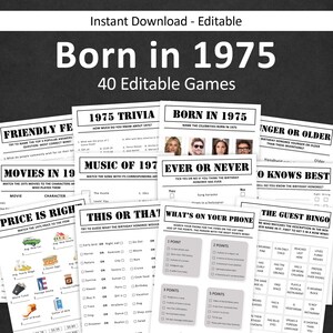 Pacchetto giochi per il 50° compleanno Giochi per feste di 50° compleanno Quiz del 1975 Nato nel 1975 50 anni Uomini Donne Lui Lei Quiz MODIFICABILE Digitale istantaneo
