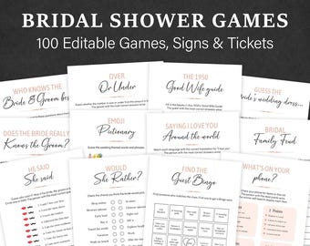 Minimalist Bridal Shower Games Bundle Wedding Shower Games Modern Couples Wedding Shower Party Games Bridal Shower Signs Tickets EDITABLE