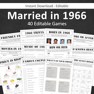 60-årsjubileumsspel 60-års bröllopsdagsspel 60-årsjubileumsfestspel Gift 1966 Trivia Quizaktivitet REDIGERINGSBAR Digital