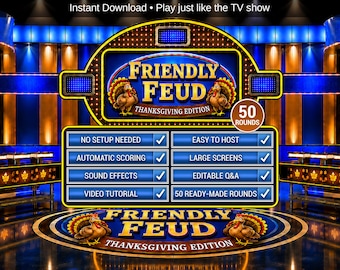 Thanksgiving Feud Family Game Thanksgiving Games Thanksgiving Friendly Feud Party Game Trivia Dinner