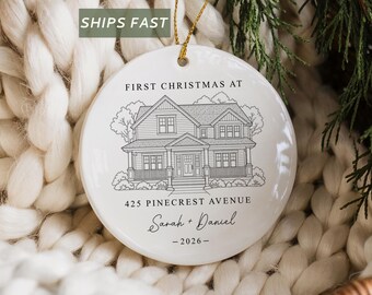 New Home Ornament Photo First Home Christmas Ornament Personalized Watercolor Our First House Ornament Custom Address Housewarming Gift