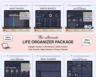 Life Planner Life Organizer Spreadsheet Budget Tracker Template Daily Planner Tasks To Do List Habit Workout Meal Calendar Google Sheets