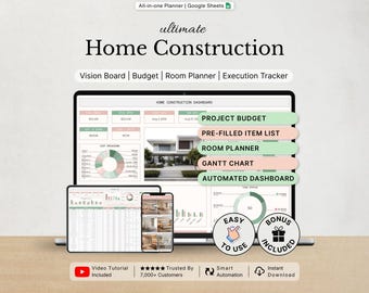 Home Construction Planner Home Renovation Tracker Spreadsheet House Remodel Budget Template Cost Estimator Google Sheets