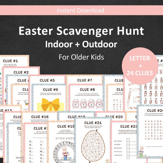 Easter Scavenger Hunt for Teens Easter Egg Hunt Clues Older Kids Easter Bunny Escape Room Basket Treasure Hunt Indoor Outdoor Game PRINTABLE