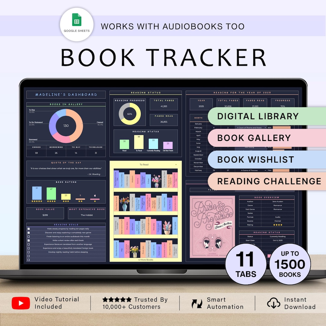 Book Tracker Spreadsheet Reading Tracker Digital Reading Journal Log ...