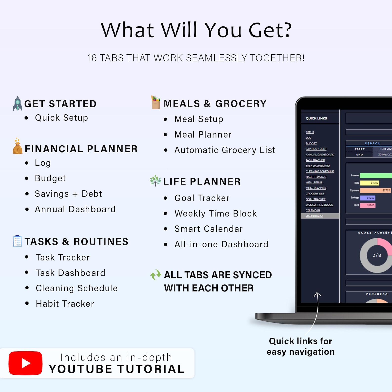 Life Planner Digital Planner Daily Planner Google Sheets Budget Tracker ...