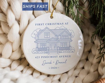 New Home Ornament Photo First Home Christmas Ornament Personalized Watercolor Our First House Ornament Custom Address Housewarming Gift