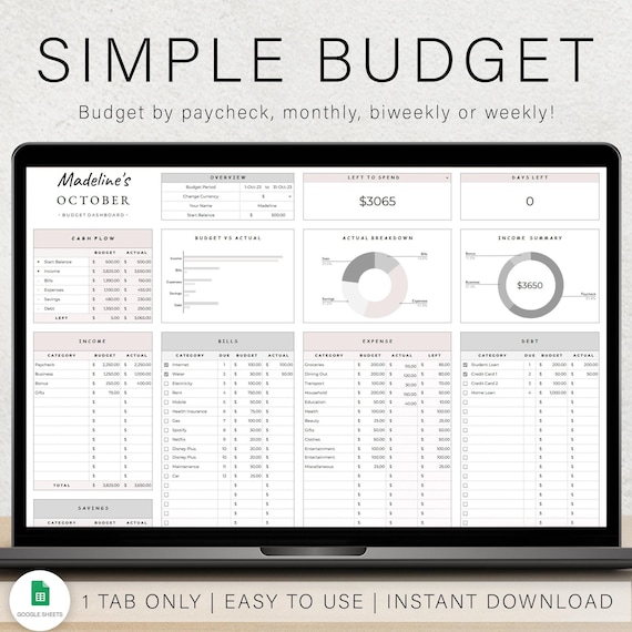 Budget Spreadsheet Budget Planner Budget Template Monthly Budget Tracker Simple Budget Google Sheets Budgeting Personal Finance Tracker
