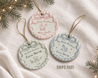 Baby's First Christmas Ornament Babys My First Christmas Ornament Baby Girl 1st Boy Personalized New Baby Name Keepsake Custom Newborn Gift