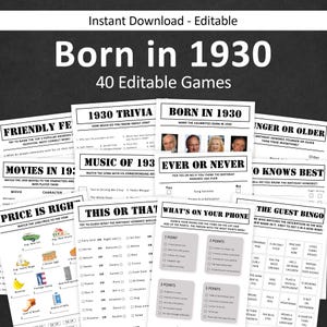 95. Geburtstag Spiele Bundle 95. Geburtstag Party Spiele 1930 Trivia Geboren 1930 95 Jahre alt Männer Frauen Er Her Quiz EDITIERBAR Instant Digital