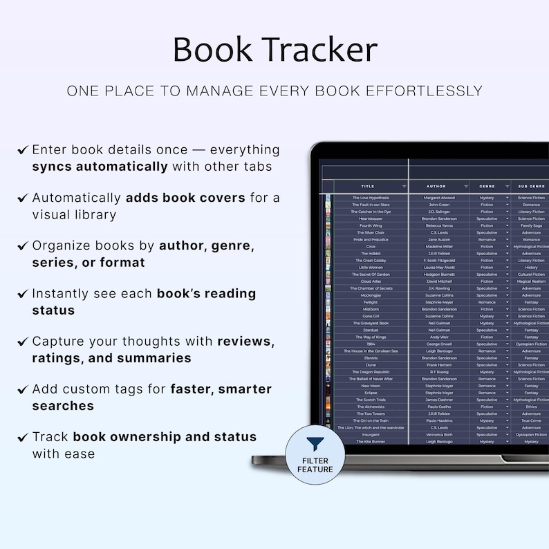 Book Tracker Spreadsheet Reading Tracker Digital Reading Journal Log ...
