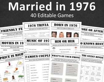 50th Anniversary Games 50th Wedding Anniversary Games 50th Anniversary Party Game Married in 1976 Trivia Quiz Activity EDITABLE Digital