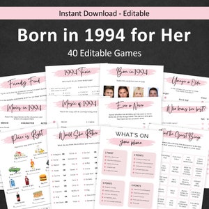31e verjaardag spellen voor vrouwen 31e verjaardag feestspellen voor haar geboren in 1994 spel 1994 Trivia Quiz activiteitenbundel direct digitaal AFDRUKBAAR