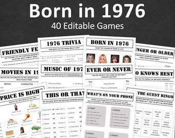 50th Birthday Games Bundle 50th Birthday Party Games 1976 Trivia Born in 1976 50 Year Old Men Women Him Her Quiz EDITABLE Instant Digital