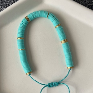 Light Teal | Heishi | Adjustable | Wax Cord | Waterproof | Anklet | Polymer Clay | 4MM or 6MM
