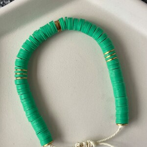 Green | Heishi | Adjustable | Wax Cord | Waterproof | Anklet | Polymer Clay | 4MM or 6MM