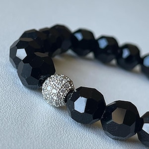Nightfall | Black Faucet | Silver Rhinestone | Stretchy | 10MM