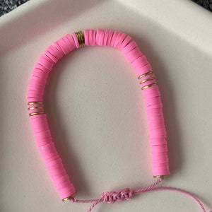 Light Pink | Heishi | Adjustable | Wax Cord | Waterproof | Anklet | Polymer Clay | 4MM or 6MM