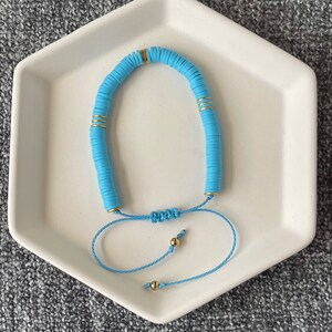 Blue | Heishi | Adjustable | Wax Cord | Waterproof | Anklet | Polymer Clay | 4MM or 6MM