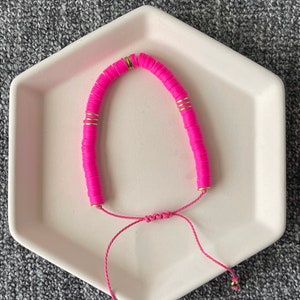 Neon Pink | Heishi | Adjustable | Wax Cord | Waterproof | Anklet | Polymer Clay | 4MM or 6MM