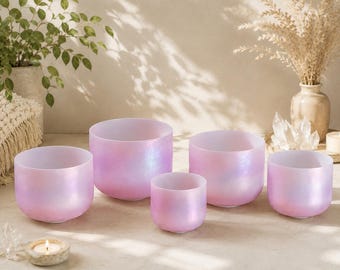 Set di campane tibetane in cristallo di ametista grezza naturale: C#D#E#F#G#A#432H con martelletti e borsa per il trasporto