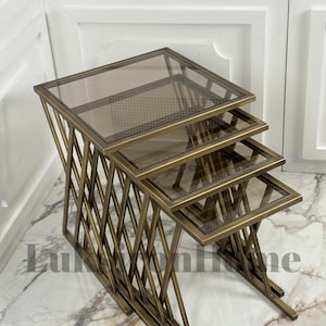 4-teiliges Zick-Zack-Set aus antiker goldener Schachtelung mit Bronzeglas