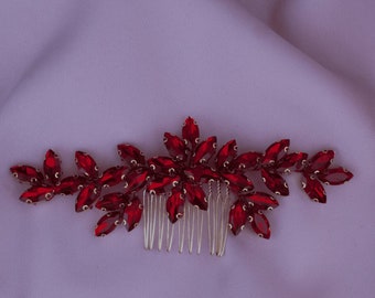 Red bridal haircomb bridal headpiece red bridal hair jewelery bridal dress bridal hair comb bridal hair pin prom hair accessory