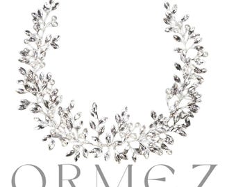 Silver hair vine white henna hairpiece white bridal hair accessory bridal hair vine bridal hair accessories ormez