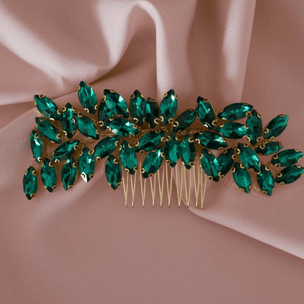 Green bridal haircomb bridal headpiece green bridal hair jewelery bridal dress bridal hair comb bridal hair pin prom hair accessory